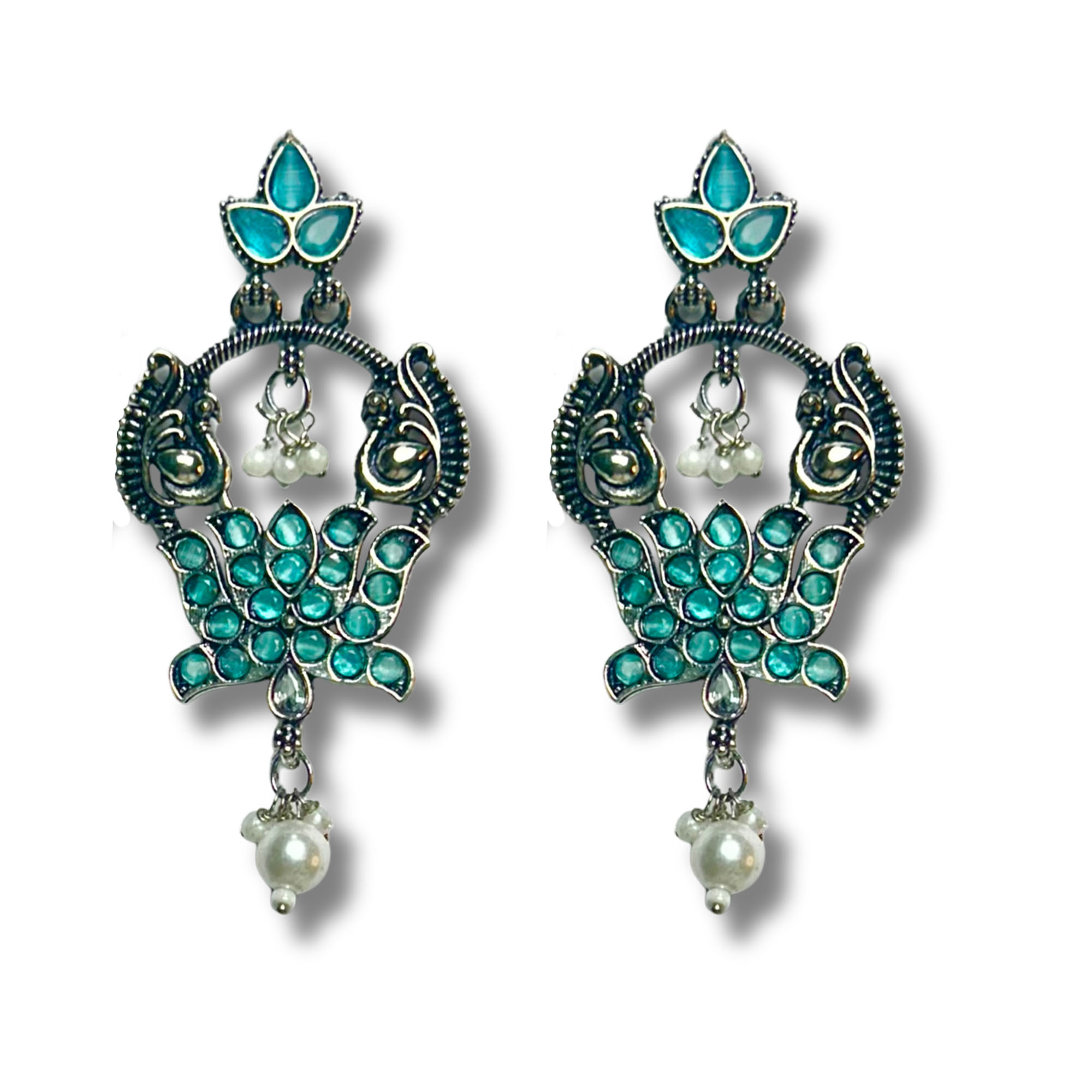 green Ethnic Green Jhumka Earrings - Image 1